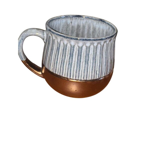 Stoneware Ribbed Textured Coffee Mug With Copper Accent - Picture 1 of 4